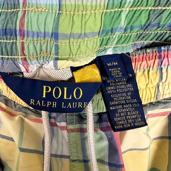 Polo Ralph Lauren Men’s Plaid Swim Trunks Medium Drawstring Side Pockets - Picture 3 of 9